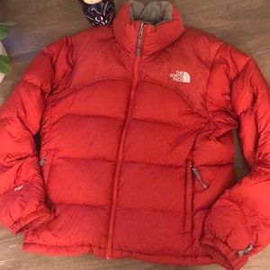 red north face bubble coat